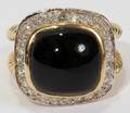 062476 GERMAN CARVED BLACK ONYX  PAVE DIAMOND RING
