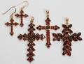 061492 VERMEIL  GARNET CROSSES 3  PAIR OF EARRINGS