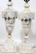 051511 CARVED MARBLE TABLE LAMPS PAIR H 15