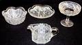 050434 CUT CRYSTAL COMPOTE BOWL DISH  CREAMER FOUR