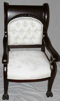 080428 FRENCH SILK UPHOLSTERED MAHOGANY ARMCHAIR