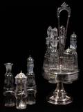 070434 VICTORIAN SILVER PLATE  GLASS CASTER SET