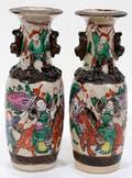 051552 CHINESE CRACKLEWARE VASES C 1900 PAIR H 8