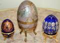 050496 ENAMELED BRASS  GLASS DECORATIVE EGGS THREE