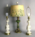 Pair satin glass table lamps