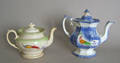 Blue spatter teapot with peafowl