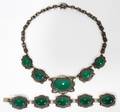 070477 STERLING AND GREEN GLASS NECKLACE  BRACELET