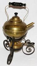 061582 BRASS  WROUGHT IRON KETTLE ON STAND
