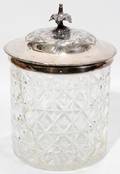 051594 ENGLISH SILVERPLATE  CRYSTAL BISCUIT JAR AS I