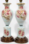 051586 PORCELAIN LAMPS C 1950 PAIR H 15 DIA 5