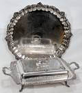 042525 SILVER PLATE SERVING DISH  TRAY TWO PIECES