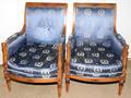 082054 FRENCH EMPIRE WALNUT  UPHOLSTERED ARM CHAIRS