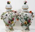 081008 MEISSEN RETICULATED PORCELAIN COVERED URNS