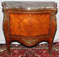 072029 FRUITWOOD MARQUETRY MARBLE TOP COMMODE 19TH C