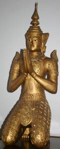 060027 THAI CARVED  GILT WOOD FIGURE 37 X 12 X 13