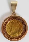 050032 GOLD COIN PENDANT IN 14KT FRAME DIA 1