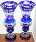 050053 BOHEMIAN COBALT TO CLEAR GLASS VASES MID 20TH C