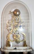 040005 BRASS SKELETON CLOCK UNDER GLASS C1850 H 17