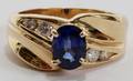 101079 14KT YELLOW GOLD BLUE SAPPHIRE  DIAMOND RING