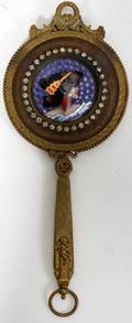 111110 GILT BRONZE HAND MIRROR WINSET ENAMEL PLAQUE