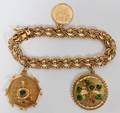 101152 14KT YELLOW GOLD LINK BRACELET WITH 3 CHARMS