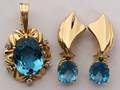 101163 14KT GOLD BLUE TOPAZ  DIAMOND PENDANT AND