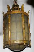 092061 BRONZE  LEADED GLASS HANGING LANTERN LIGHT