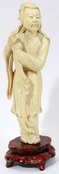091082 CHINESE CARVED IVORY ELDER H 9 SIGNED