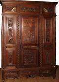 012105 FRENCH PROVINCIAL CARVED OAK ARMOIRE 19TH C
