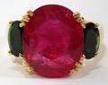 101198 14KT GOLD 710CT RUBY  GREEN GARNET RING