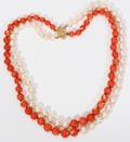 101190 DOUBLESTRAND BAROQUE PEARL  CORAL NECKLACE