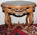 020112 CARVED WALNUT BLACK MARBLE TOP TABLE H 31