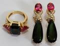 122117 18KT PINK  GREEN TOURMALINE RING  EARRINGS