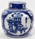 110107 CHINESE BLUE  WHITE PORCELAIN GINGER JAR H 7
