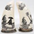 101244 ENGRAVED SCRIMSHAW WITH SILVER MOUNTS PAIR