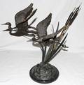 100069 BRONZE SCULPTURE 18 X 19 CRANES IN BULRUSHES