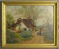 Primitive oil on board cottage scene