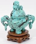121208 CHINESE CARVED TURQUOISE INCENSE BURNER H 4