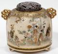 122151 SATSUMA KORO WITH SILVER COVER 19TH C