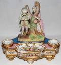 121225 FRENCH PORCELAIN  BISQUE FIGURAL INK STAND
