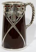 111236 STERLING OVERLAY CERAMIC ART NOUVEAU PITCHER