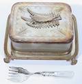 121259 ELECTROPLATE  FROSTED GLASS SARDINE BOX  FORK