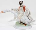 012231 HEREND PORCELAIN BOY RIDING GOOSE H 8