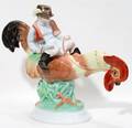 012227 HEREND PORCELAIN MAN RIDING GIANT CHICKEN