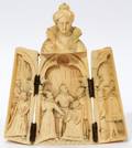 120132 EUROPEAN HAND IVORY TRIPTYCH RELIGIOUS FIGURE