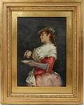 102217 19TH C OIL ON CANVAS 8 X 6 YOUNG WOMAN