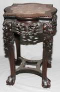 101340 CHINESE CARVED WOOD  MARBLE STAND H 22