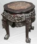 101339 CHINESE CARVED WOOD  MARBLE STAND H 18