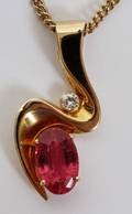 101320 14KT GOLD PINK TOURMALINE  DIAMOND PENDANT