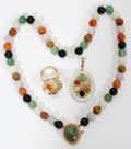 101315 MULTI COLOR JADE BEAD NECKLACE RING  PENDANT